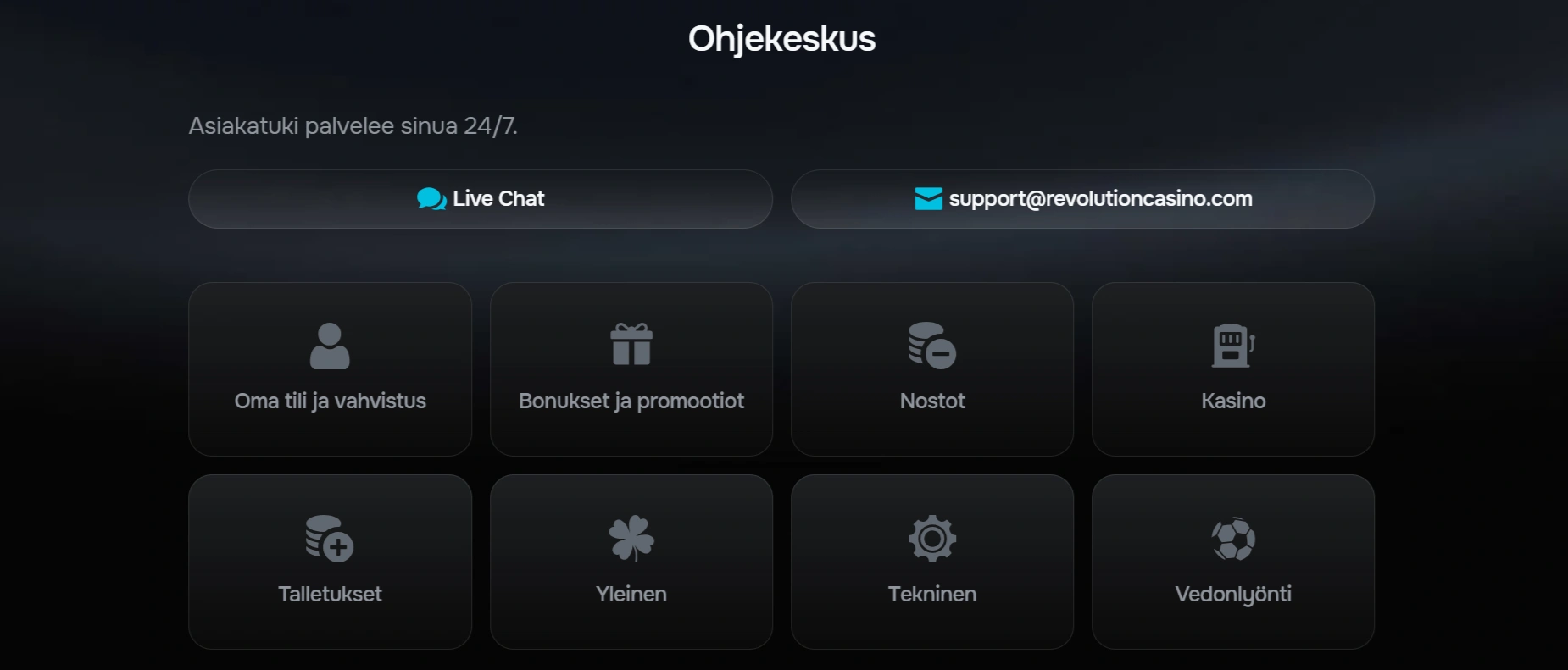 Asiakaspalvelu Revolution Casinolla